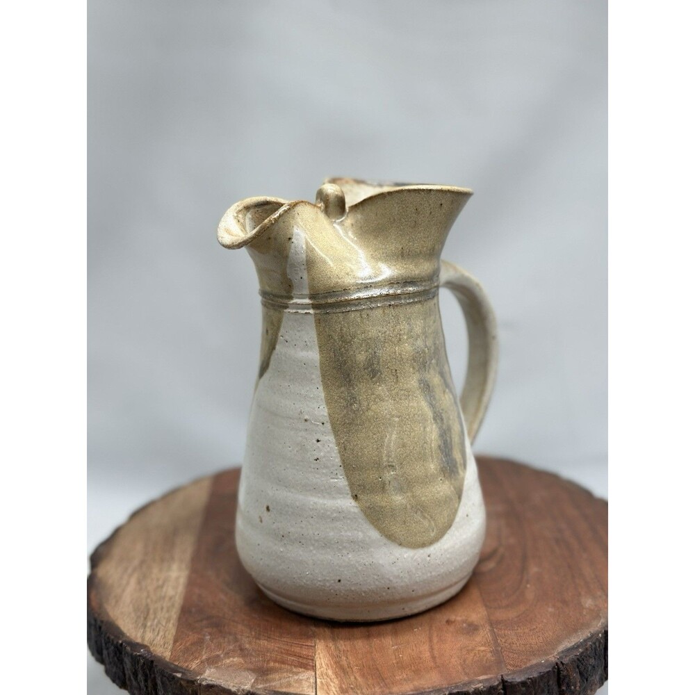 Art Pottery Pinched Pitcher Vase Handled Drop Double Glaze Tury Pottery Signed
